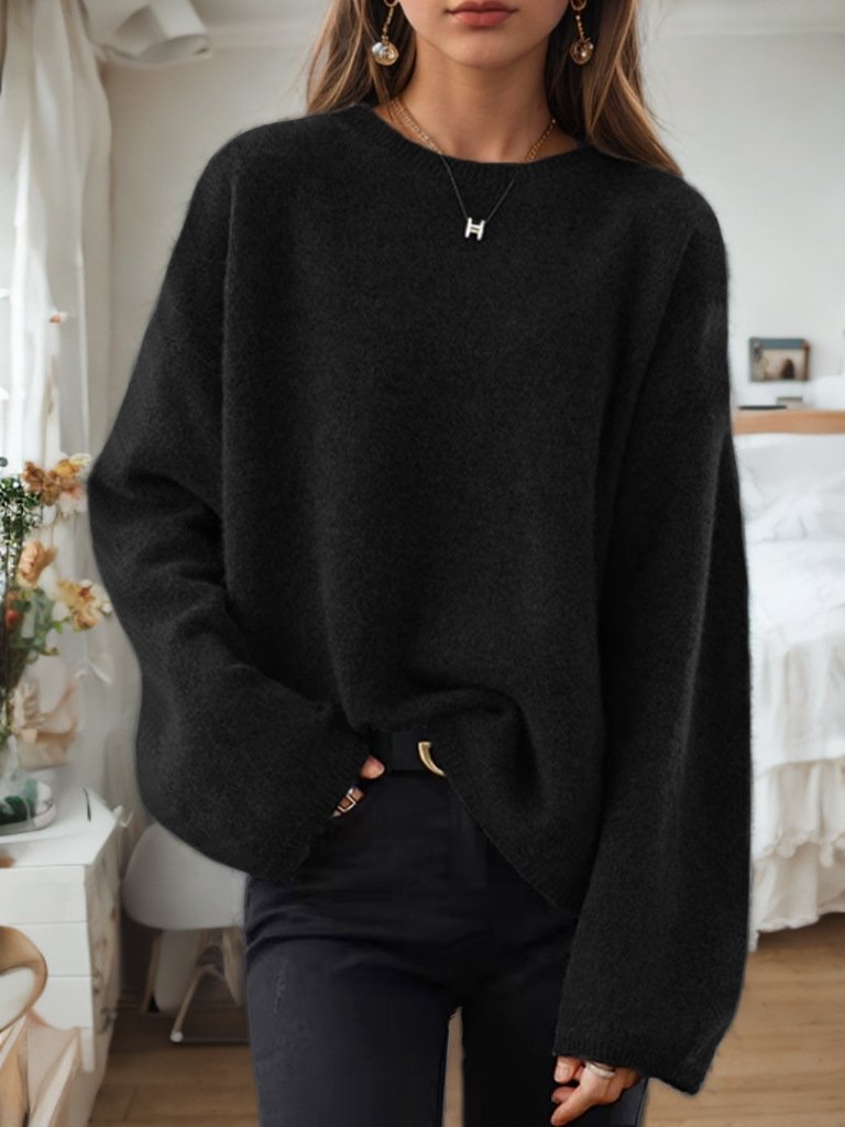 Crew Neck Drop-Shoulder Loose Pullover Knit Sweater