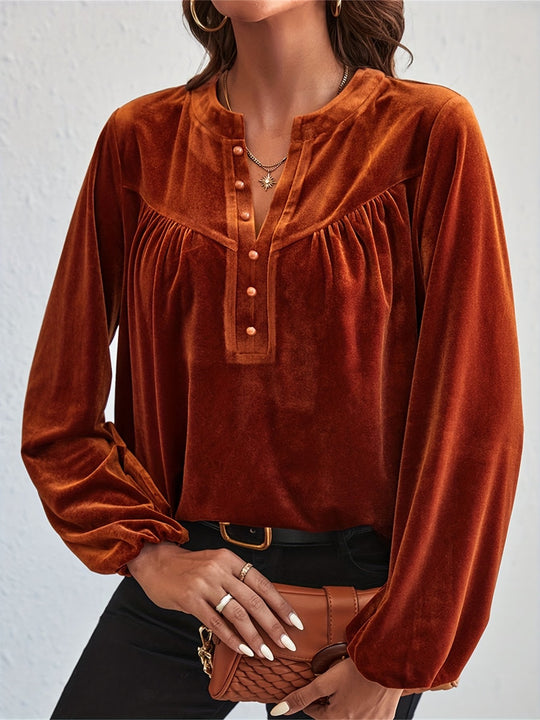 Elegant Half-placket Loose Velvet Blouse