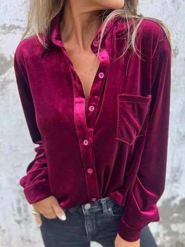 Chic Velvet Loose-fitting Long Sleeves Shirt