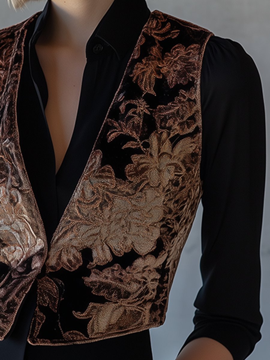 Luxe Floral Embroidered Velvet Vest