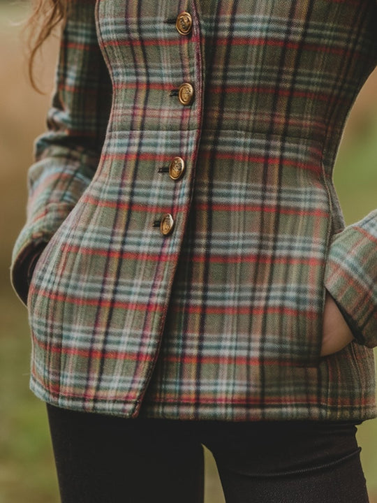 Vintage Single-breasted Plaid Pattern Woolen Jacket