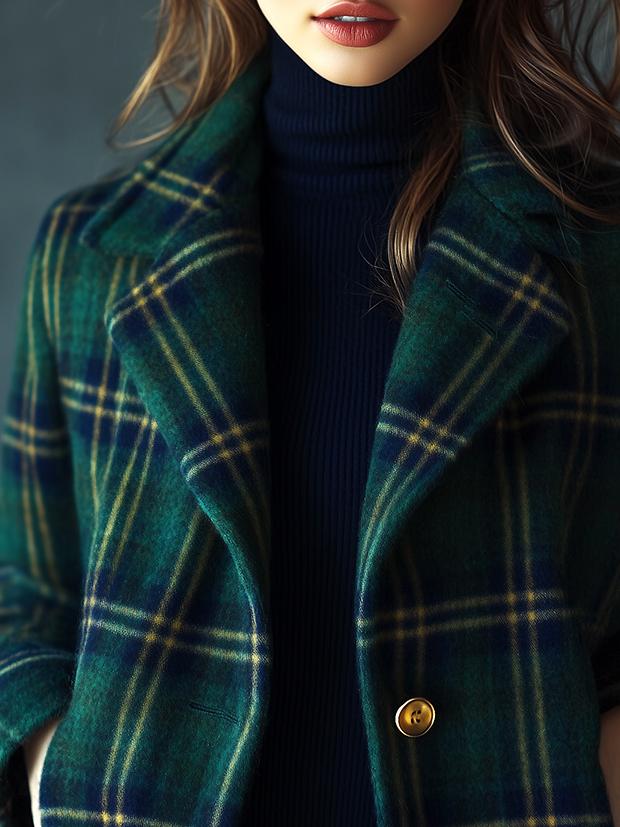 Classic Plaid Pattern Single-breasted Daily Woolen Jacket