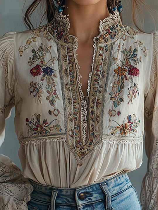 Bohemian Floral Dream Handcrafted Embroidered Blouse