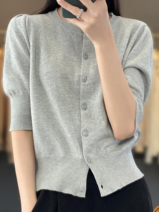 Simple and Basic Half-sleeves Knited Cardigan Top