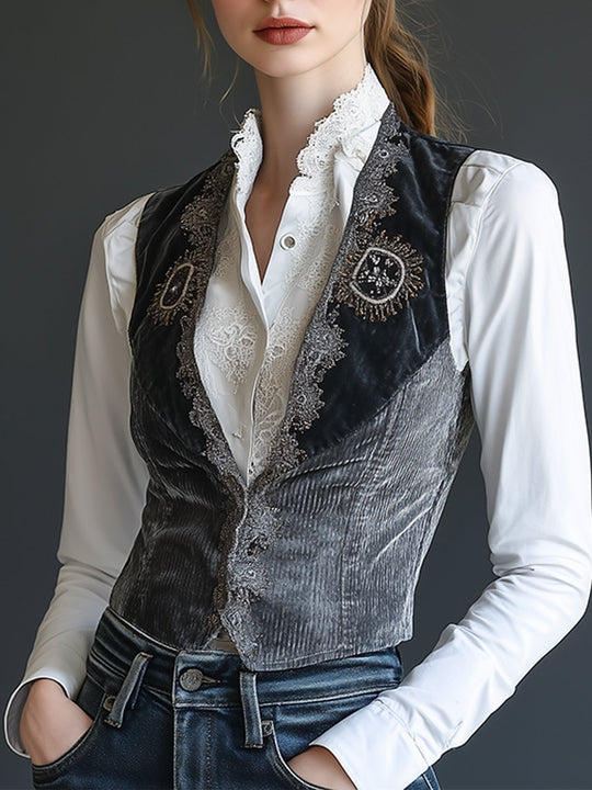 Regal Victorian Velvet Embroidered Vest