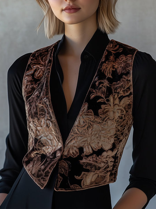 Luxe Floral Embroidered Velvet Vest