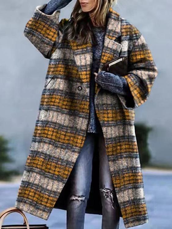 Classic Plaid Pattern Mid-length Woolen Coat