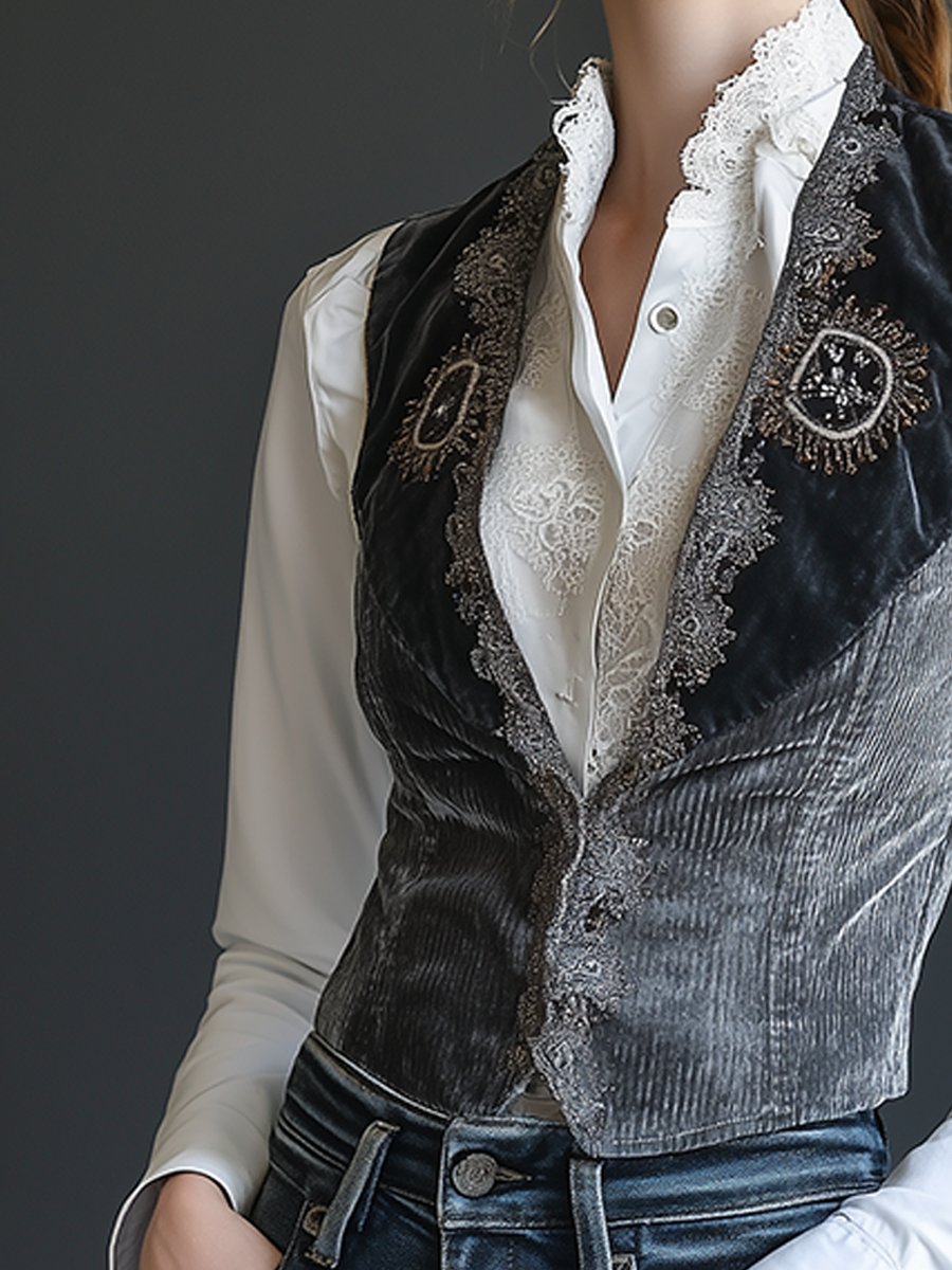 Regal Victorian Velvet Embroidered Vest