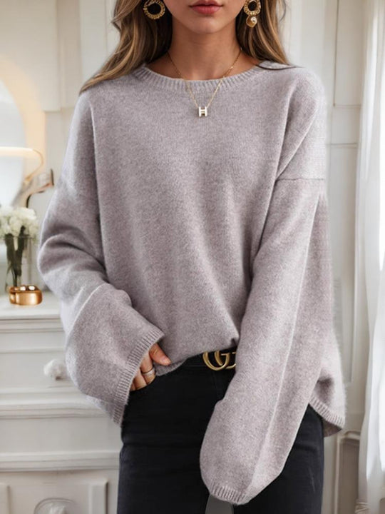 Crew Neck Drop-Shoulder Loose Pullover Knit Sweater