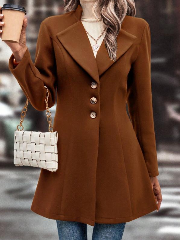 Chic Suit Collar Solid Color Woolen Coat