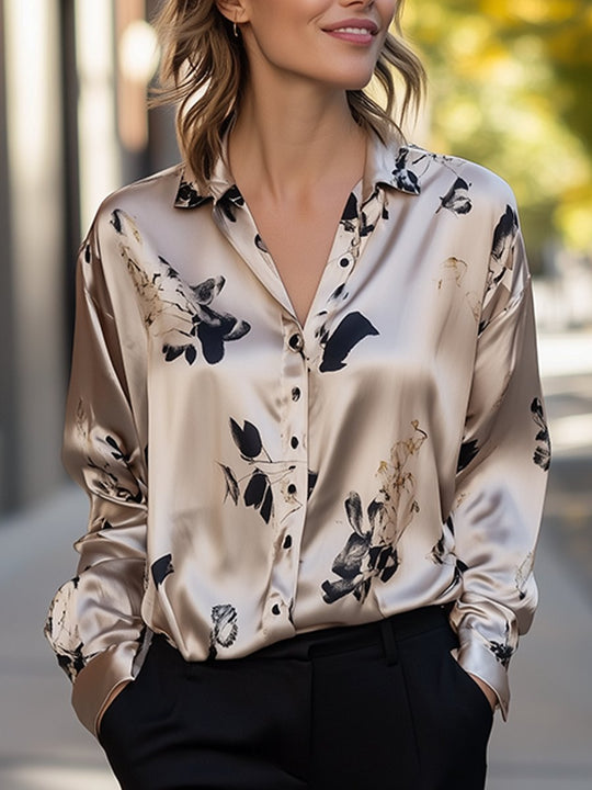 Satin Serenity Printed Blouse