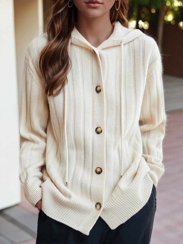 Casual Hooded Thick Ribbed Knited Cardigan Jacket