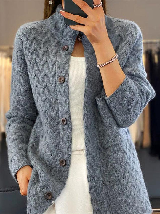 Stand Collar Thick Cable Knit Loose Woolen Knitted Sweater