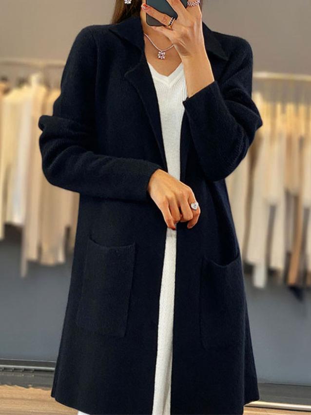 Stylish Solid Color  Mid-Length Knitted Cardigan Coat