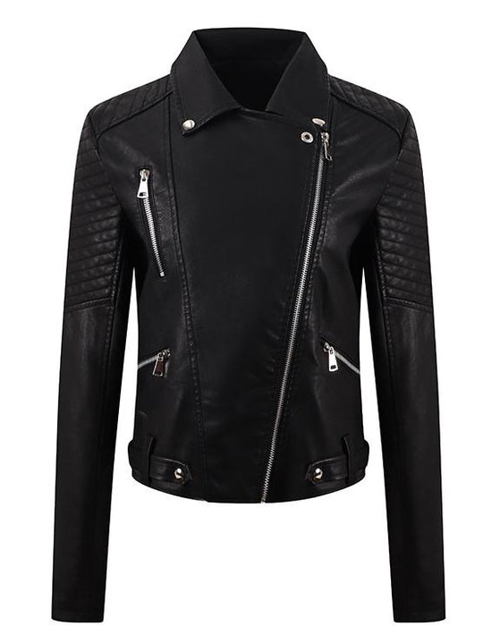 Chic Suit Collar Slim Fit Biker Leatehr Jacket