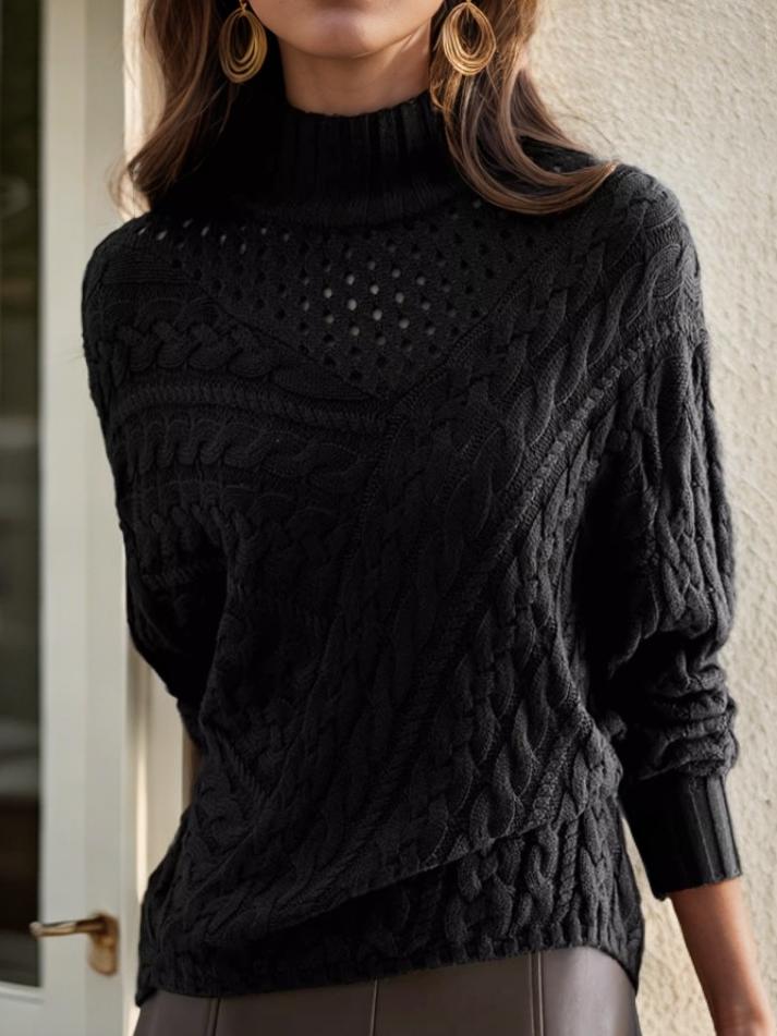 High Neck Cable Knit Hollow Out Chunky Sweater