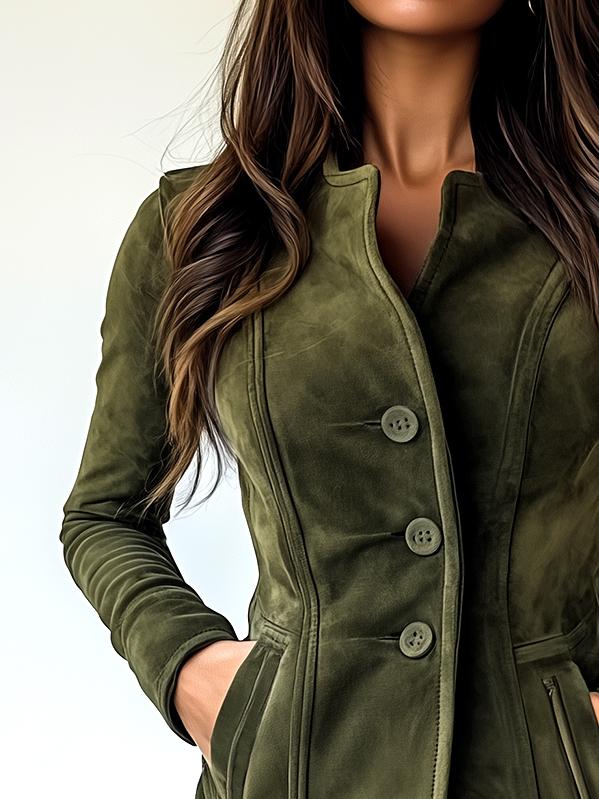 Chic Waist-cinched Single-breasted Pockets Suede Jacket