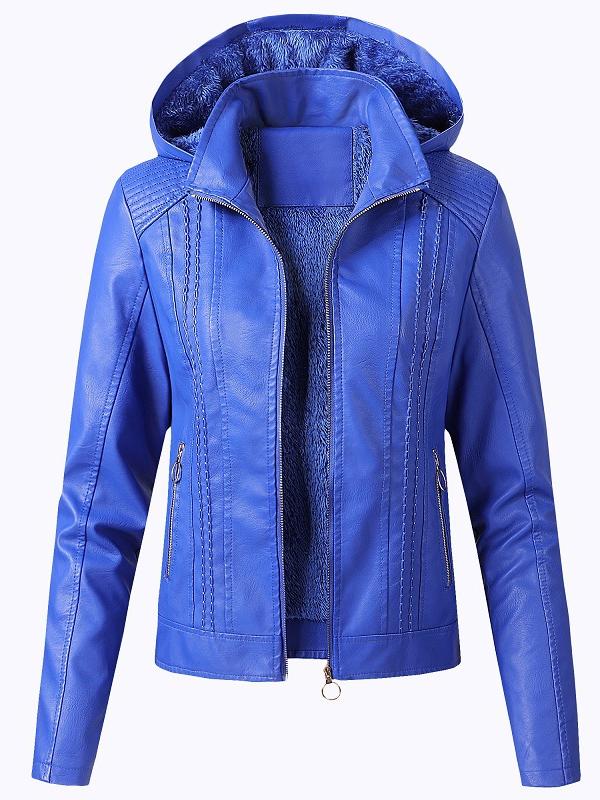 Chic Detachable Hood Lamb Lined Zipper-up Sheepskin Jacket