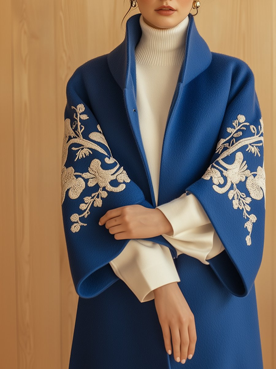 Chic Handmade Floral Embroidery Wool Coat