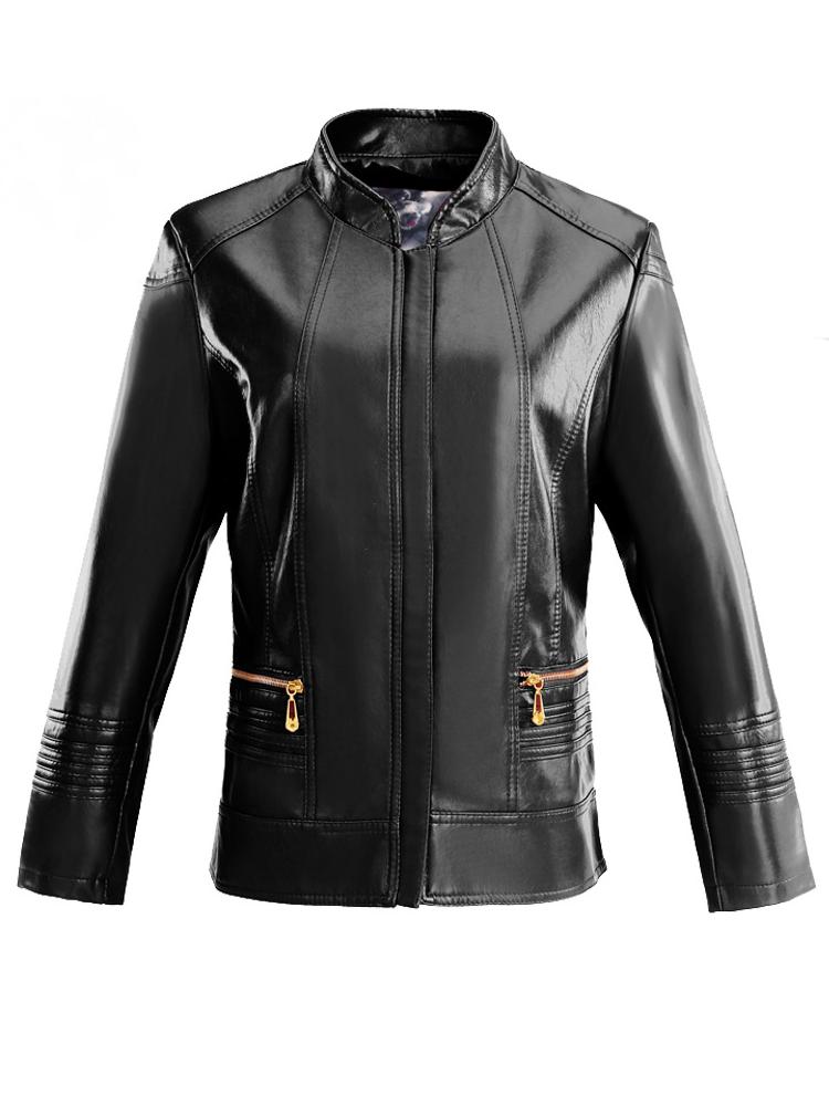 Stylish Stand Collar Lightweight Short Leather Jacket