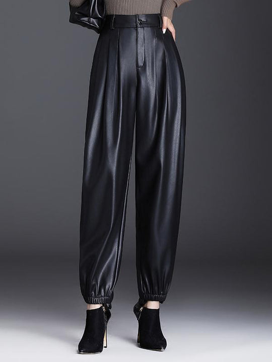 Warm Lightweight Fleece High-waisted Harem Leather Pants