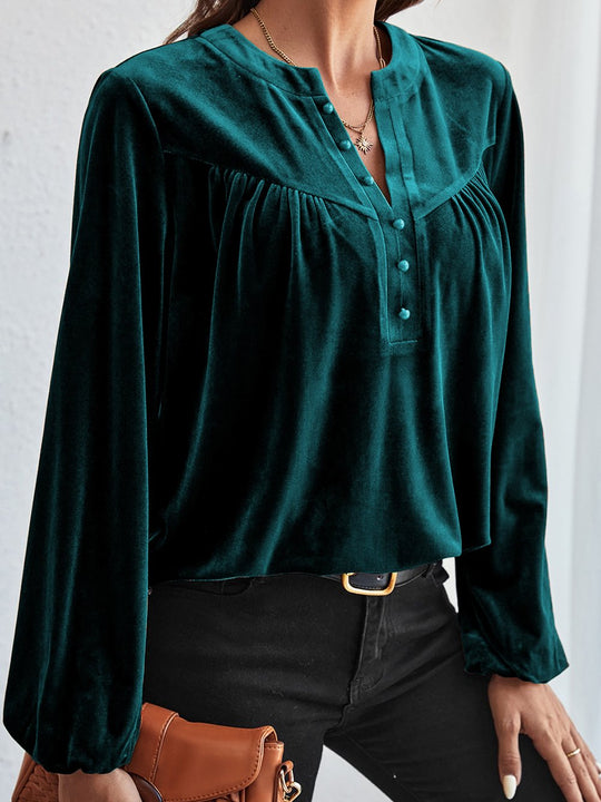 Elegant Half-placket Loose Velvet Blouse