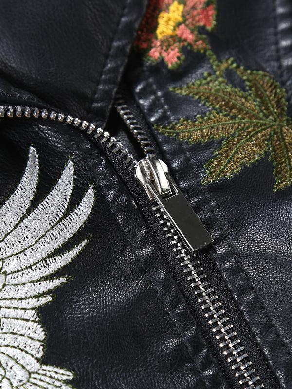 Stylish Embroidered and Rivet Leather Jacket