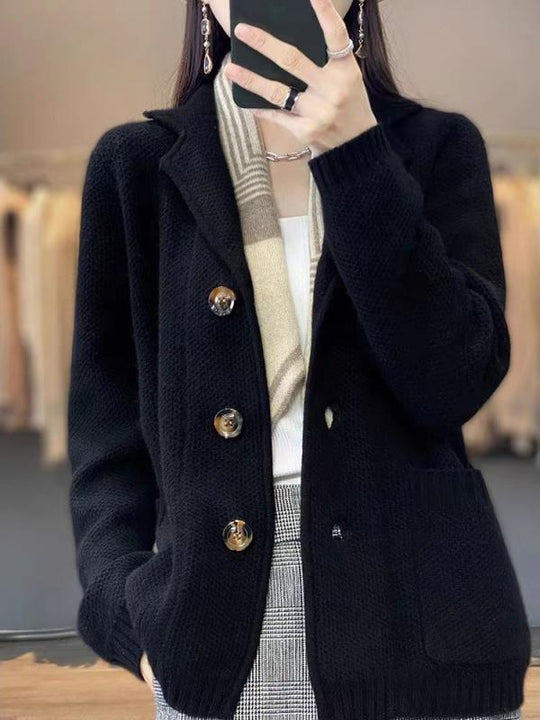 Chic Suit Collar Loose Fit Knit Wool Jacket Cardigan