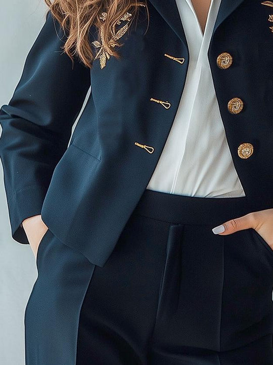 Suit Collar Minimalist Embroidery Single-breasted Blazer