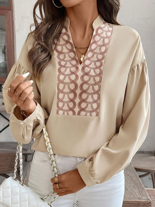 Chic Stand Collar Long Sleeve Ethnic Print Loose Shirt