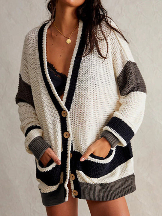 Pocket Colorblock Knitted Cardigan