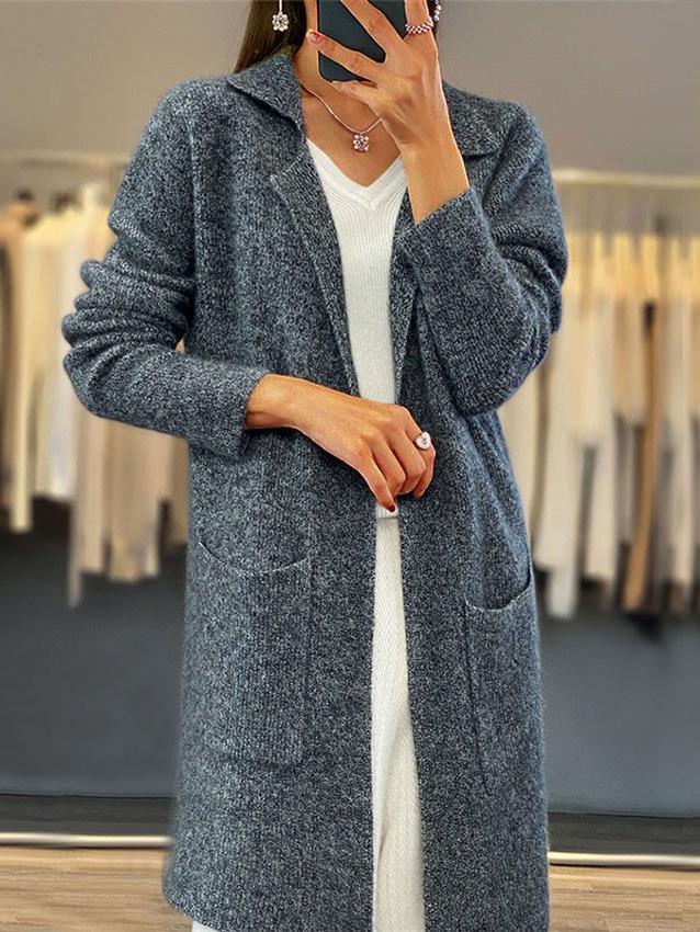 Stylish Solid Color  Mid-Length Knitted Cardigan Coat