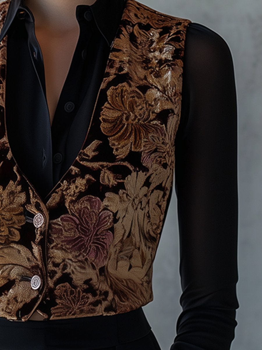 Vintage Velvet Floral Embroidered Vest