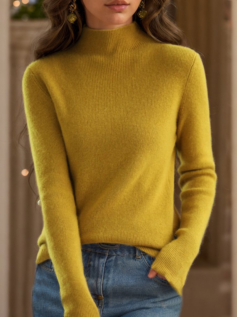 Base Mock Neck Solid Color Ribbed Knited Sweater