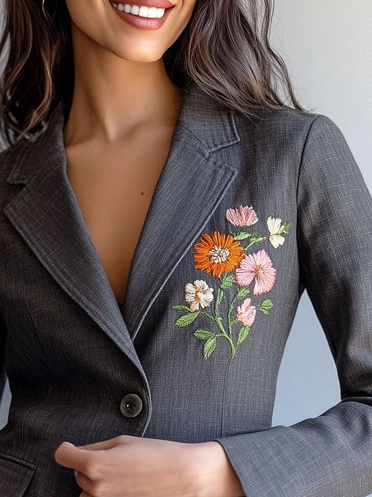 Minimalist Embroidery Cotton and Linen Blazer