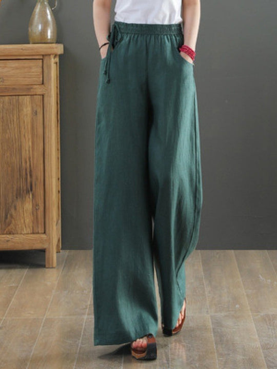 Solid Color Casual Cotton Linen Wide Leg Pants