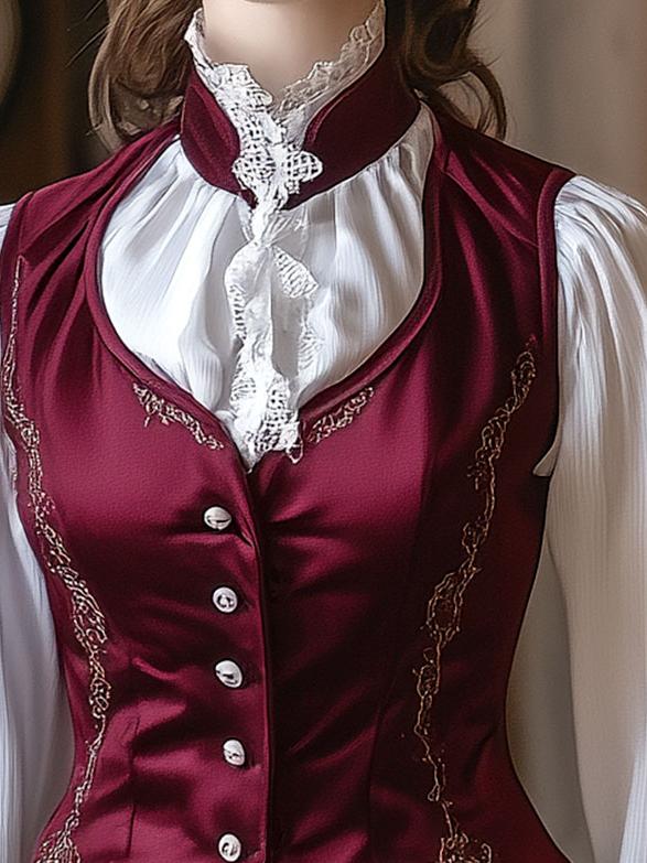 Retro Simple Embroidery Button Down Satin Waistcoat