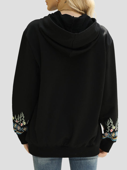 Stylish Ethnic Embroidered Loose-fitting Hoodie