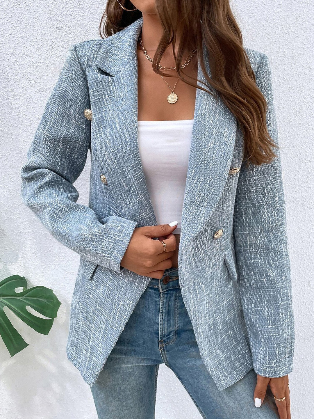 Elegant Plaid Pattern Slim-Fit Blazer