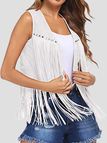 Fashion Fringed and Rivet Suede Vest