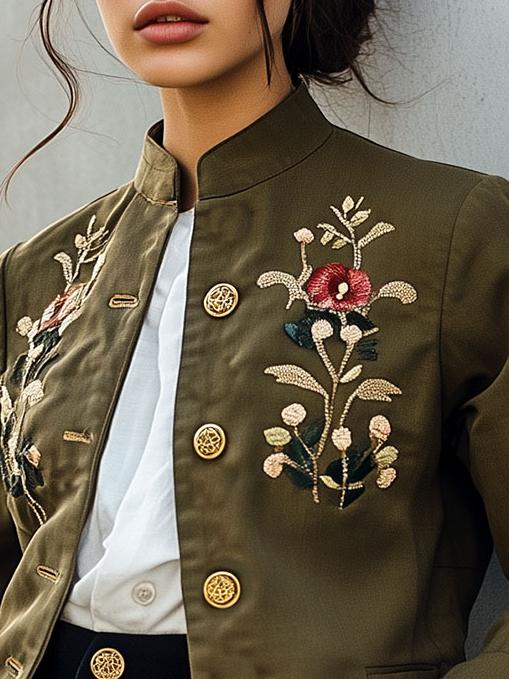 Vintage Floral Embroidery Button Down Jacket