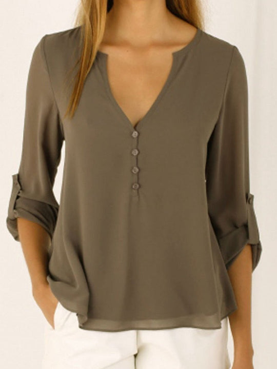 V-neck Faux Two-piece Chiffon Blouse