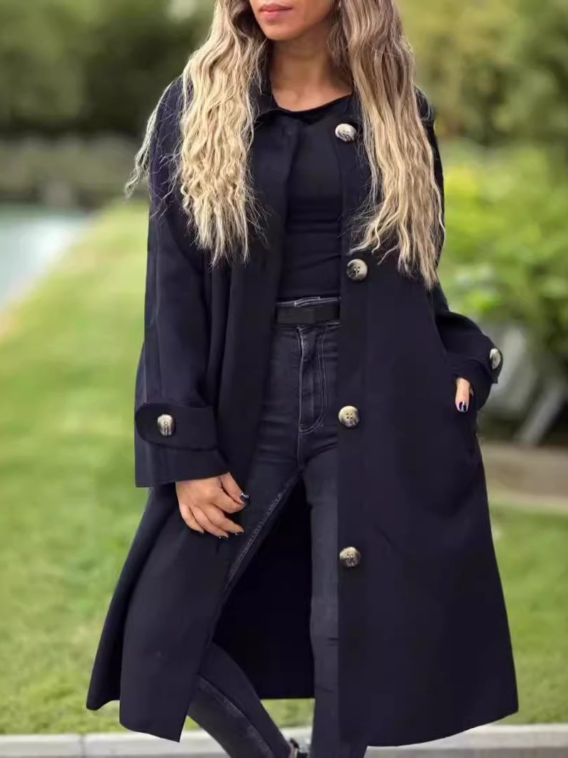 Stylish Lapel Button Down Woolen Trench Coat