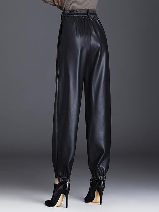 Warm Lightweight Fleece High-waisted Harem Leather Pants