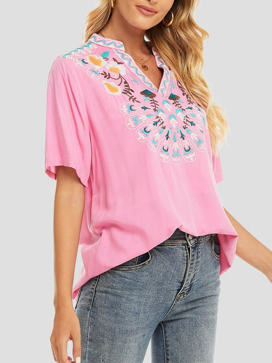 Stylish V-neck Boho Handmade Embroidered Blouse