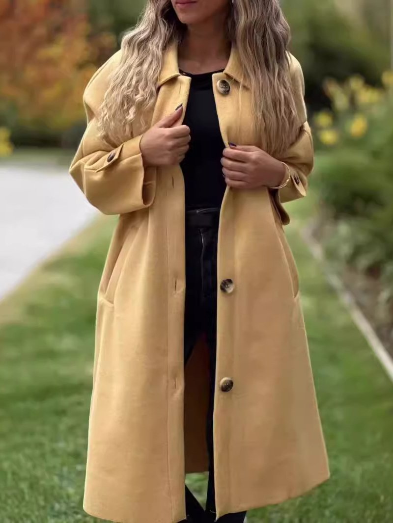 Stylish Lapel Button Down Woolen Trench Coat