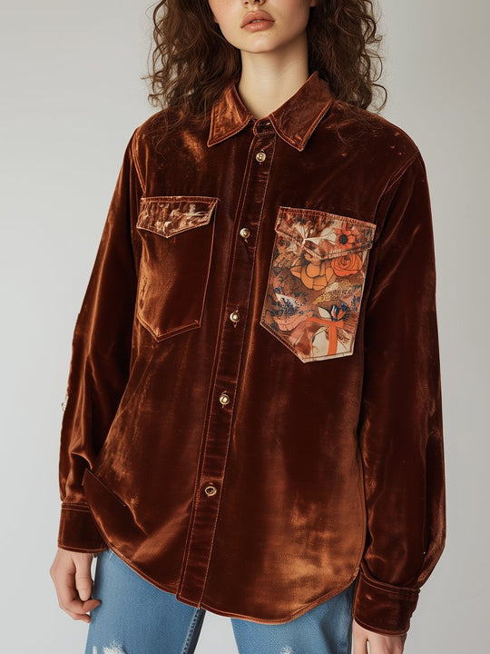 Rust Velvet Printed Blouse