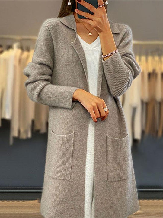 Stylish Solid Color  Mid-Length Knitted Cardigan Coat