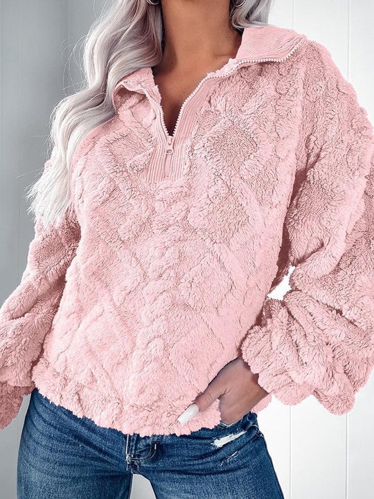 Stylish Zipper Lapel Fleece Texture Sweatshirt