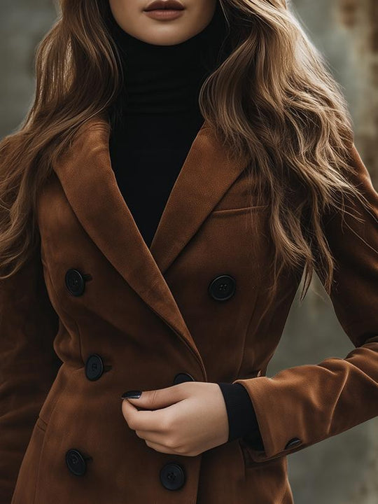 Classic Suit Collar Double-breasted Suede Jacket